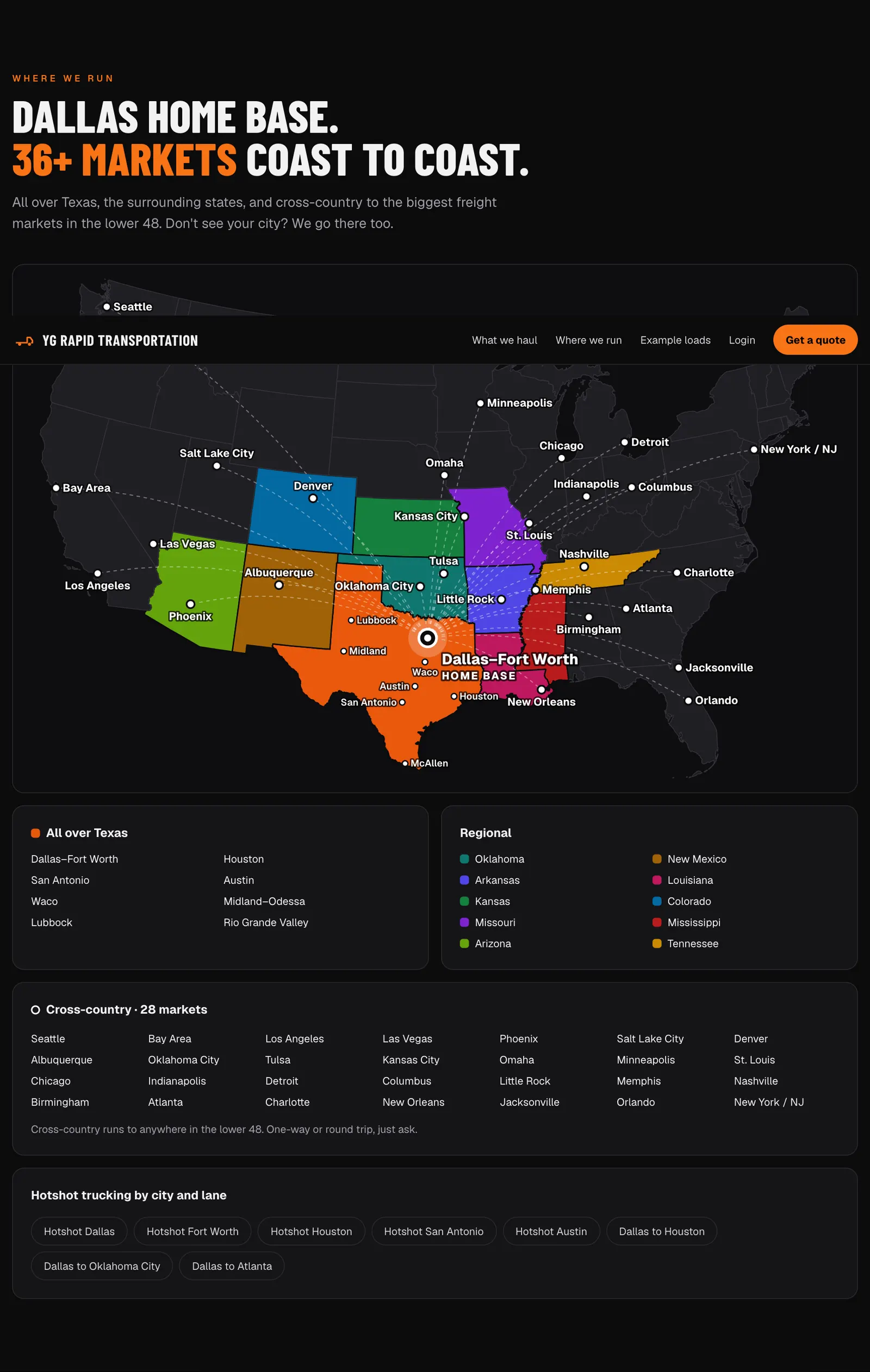 YG Rapid service map from Dallas–Fort Worth