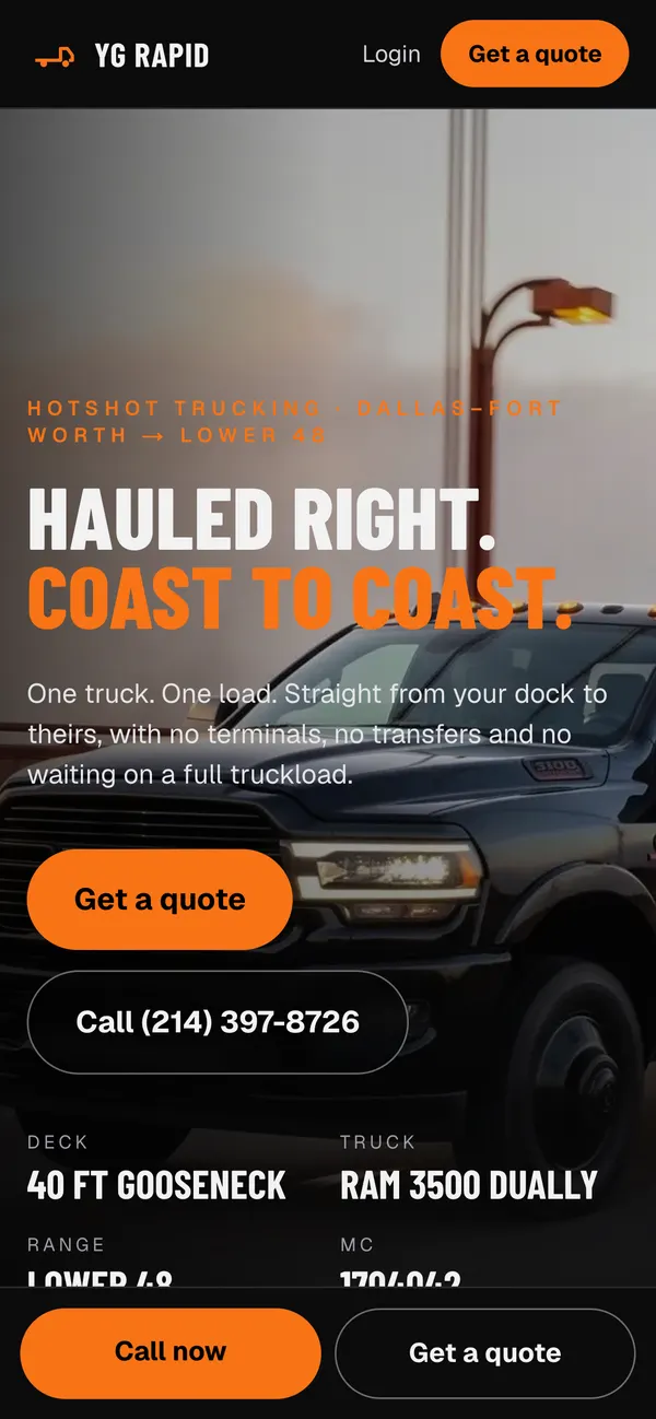 YG Rapid Transportation website on a phone